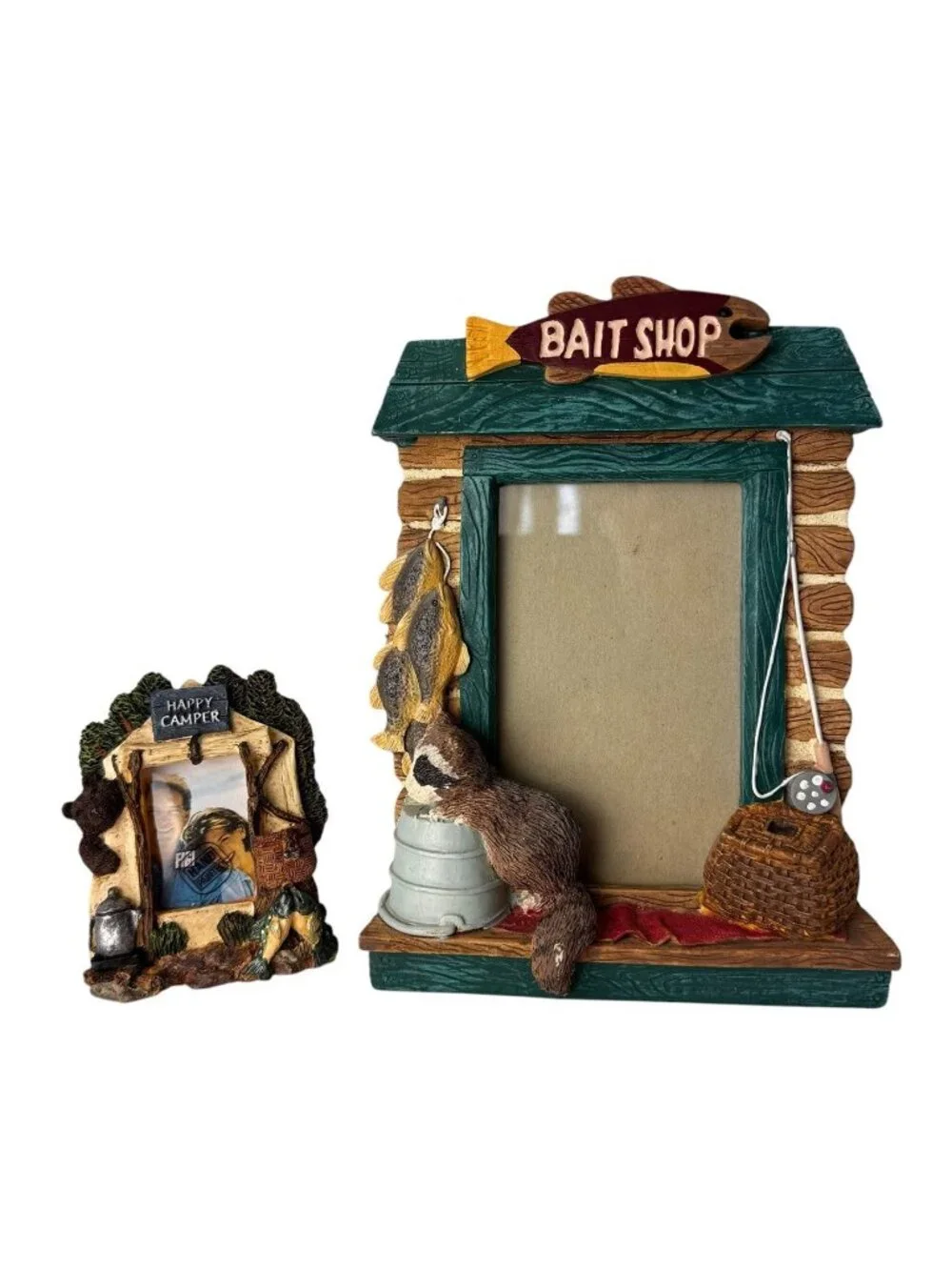 Vintage Photo Frame Set Of 2 Camping Fishing Cabin Lodge Freestanding Resin 3D